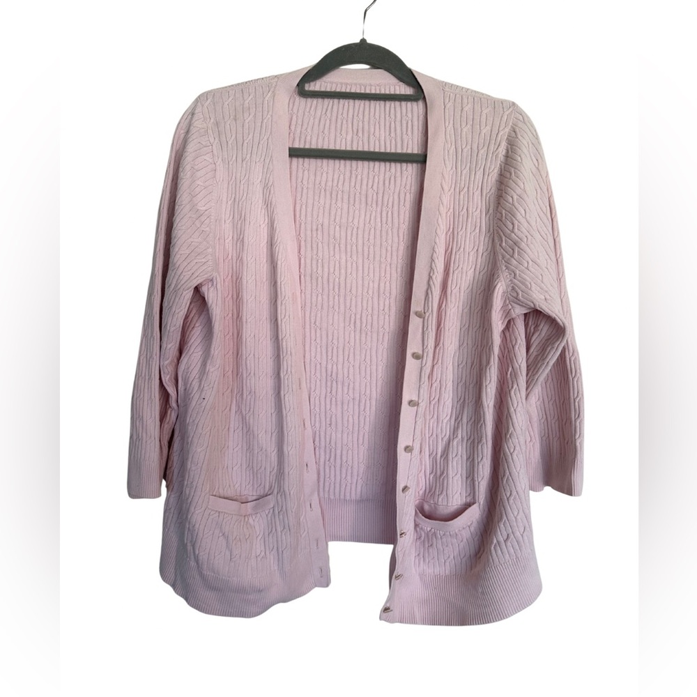 Women’s Pink Cable Knit Button Front Cardigan Sweater – Fits Like XL
